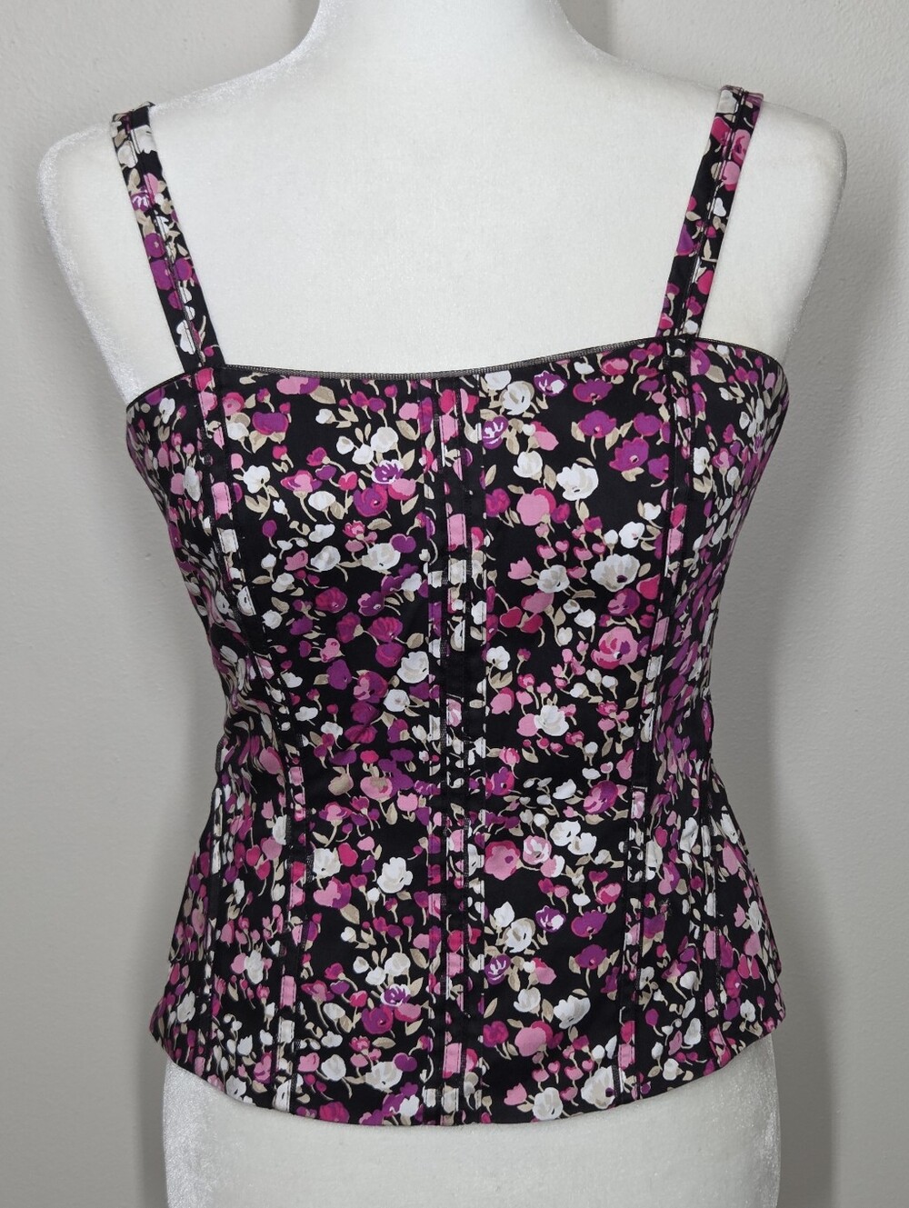 WHBM Black Pink Floral Bustier Corset Top 0 Romantic Cottagecore Fairy Whimsical